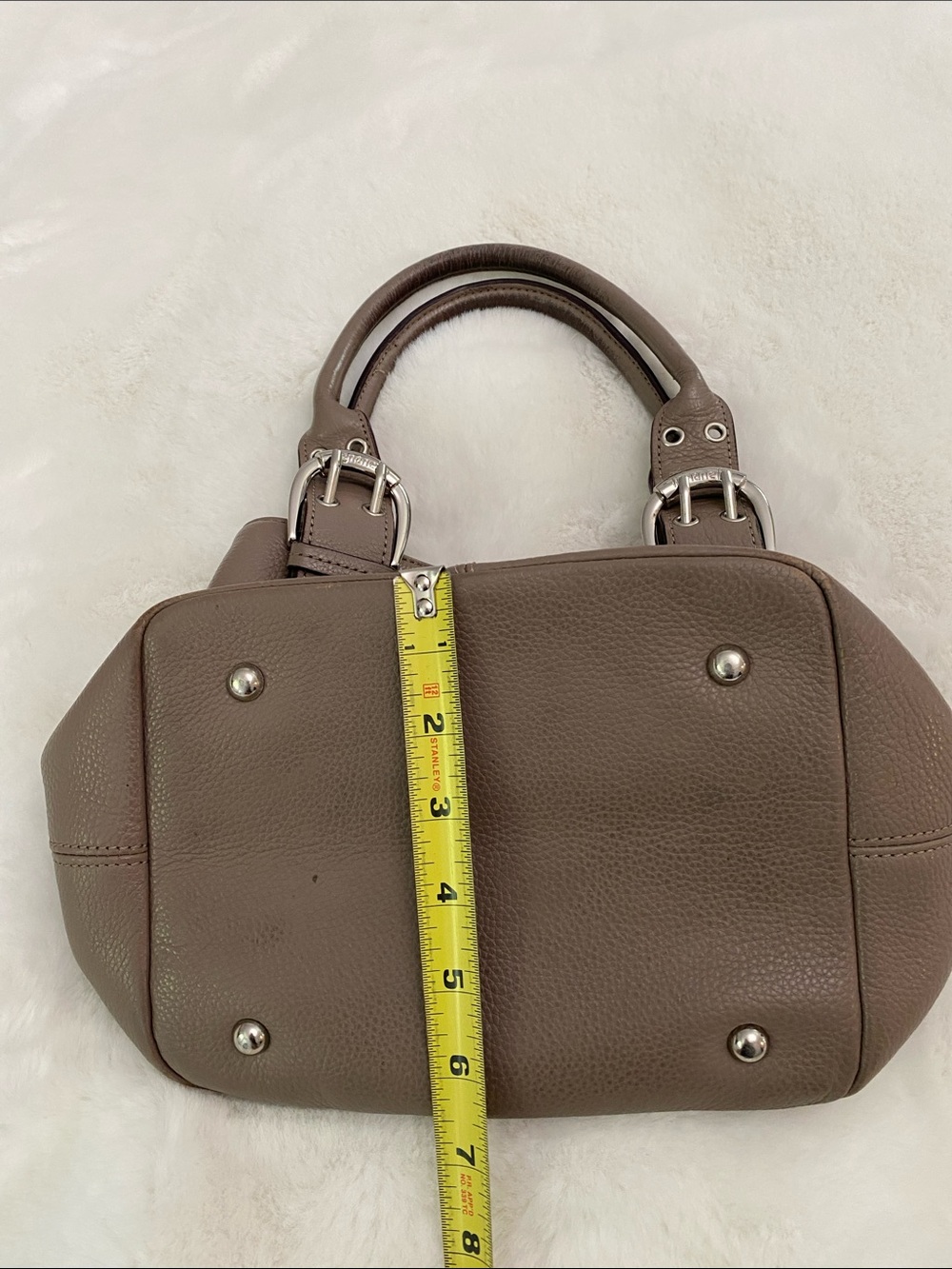 Taupe Pebbled Leather Purse Bag w/Silver Buckle Accents.Very Gently Used & Loved - Picture 12 of 12